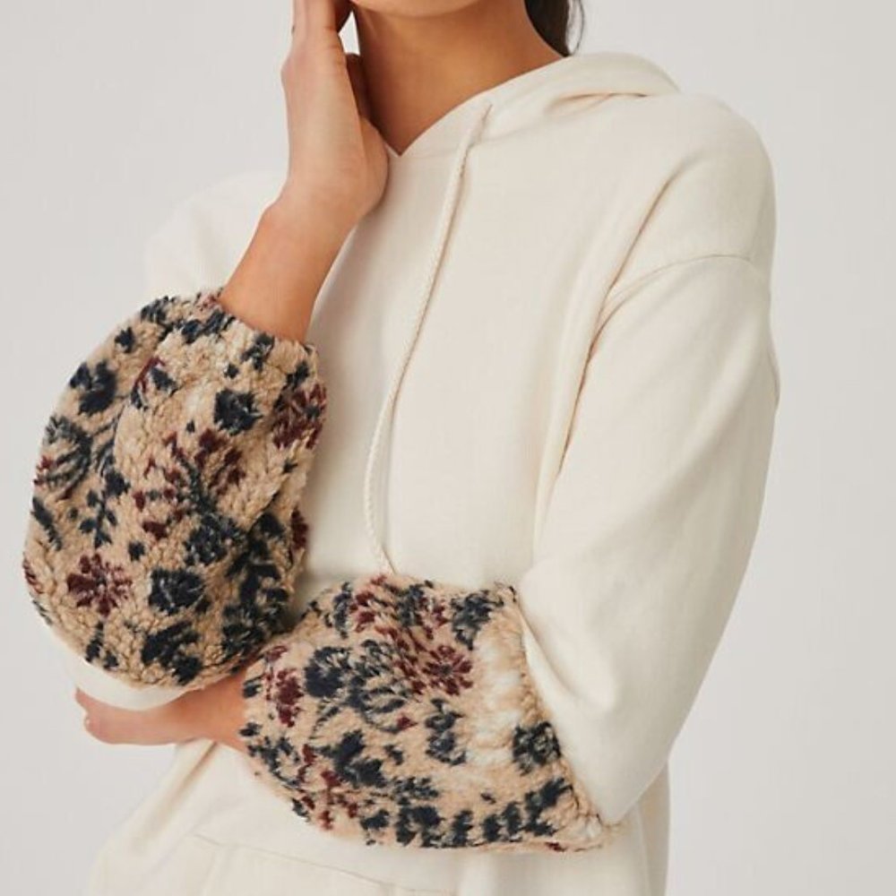 Anthropologie Amadi M NWT Hoodie Tunic Mini Dress Faux Fur Lounge Sweatshirt - Picture 3 of 4
